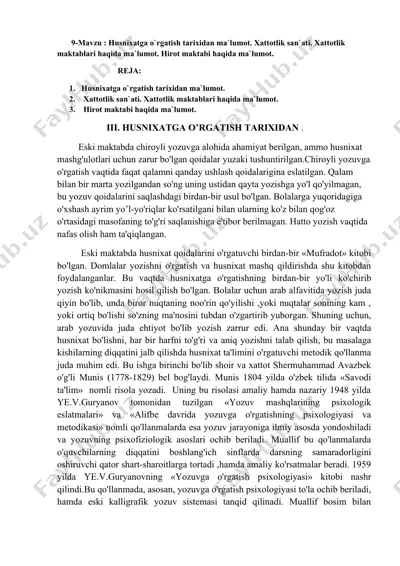 husnixatga o'rgatish tarixidan ma'lumot — DOCX