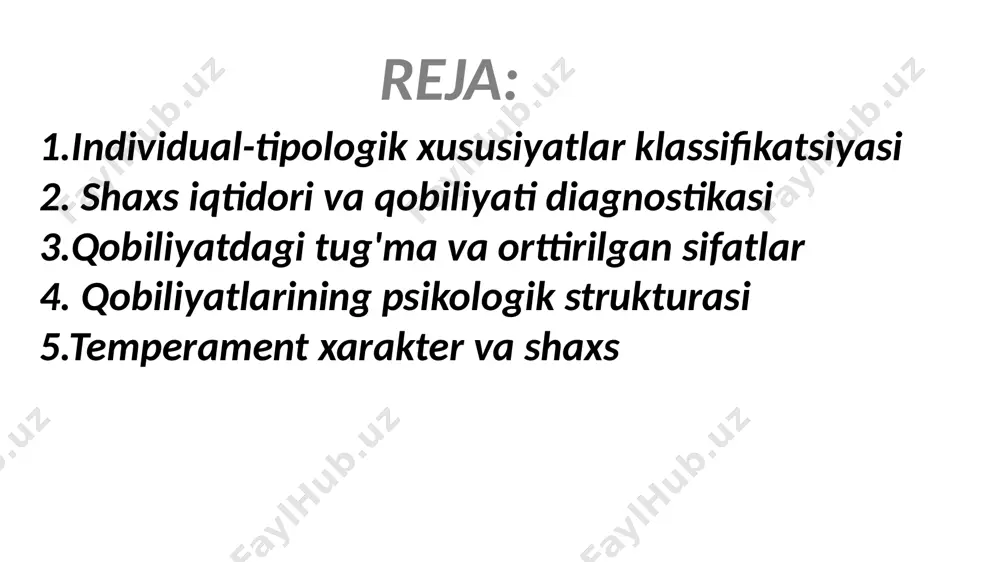 ik funksional buzilishini korib chiqamiz: 1. ishonch va ishonchsizlik krizisi 1 yoshgacha davrdagi vaqt 2. uyat va shubhaning aksi avtonomlashishi 2 – 3 yoshda 3. shaxsning yonaltirilganligi. shakllanishusuli– tarbiya dunyoqarashlari, etiqodlari, ideallari, intilishlari qiziqishlari, istaklari 4. shaxs tajribasi. shakllanish usuli - talim bilim, malaka, konikma, odatlar 5. psixikprotsesslarning xususiyatlari. shakllanish formasi– mashqlar diqqat,sezgi,idrok,xotira,taffakur,xayol hissiyot iroda 6. biolopsixik xususiyatlar. shakllanish formasi– oliynervfaoliyatiningtipi, temperament, layoqatlar jinsiy farq hozirgi zamon psixologiyasining taniqli vakili a.v.petrovskiy inson taraqqiyotiga shaxsni tarkib toptirishning sotsial- psixologik nuqtai nazardan yondashib, oziga xos original klassifikatsiyasini yaratadi. ushbu nazariya negizida yuksalish, yetuklikka intilish goyasi mavjudligi sababli bolalik, osmirlik, ospirinlik davrlari yotadi, xolos. a.v.petrovskiygacha psixologlar taraqqiyotning bir tekis jihatini olib organgan bolsalar, bundan farqli olaroq u shaxs shakllanishining prosotsial va asotsial bosqichlari mavjud bolishi mumkinligini dalillab berishga harakat qiladi. a.v.petrovskiy shaxsning shakllanishini quyidagi bosqichlardan iborat bolishini takidlab otadi. 1.ilk bolalik (maktabgacha yoshidan oldingi davr) - tugilgandan to 3 yoshgacha. 2.bogcha yoshi davri …