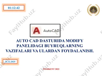 autocad dasturida modify panelidagi buyruqlarning vazifalari va ulardan foydalanish — PPTX