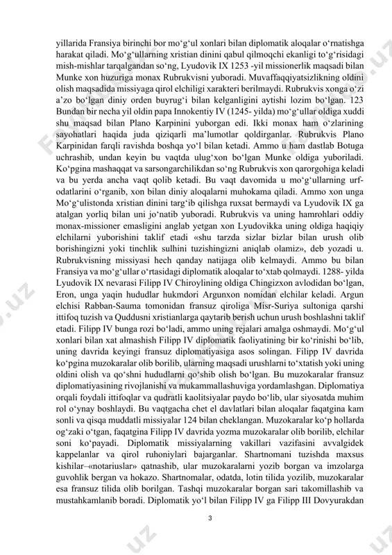 g 1226- yildagi melan shartnomasiga ko‘ra, flandriya fransiya boshqaruvi ostiga o‘tadi . angliyaning 1225-, 1226–1229 va 1243-yillardagi o‘z mavqeini tiklashga bo‘lgan urinishi natijasiz bo‘ldi va 1250-yil 28-mayda parijdagi imzolangan shartnomaga ko‘ra, angliya qiroli genrix iii akvitaniyani saqlab qolgan holda normandiya, anju, turen, men va puatega bo‘lgan huquqlaridan voz kechdi. 122 yevropadagi tarkib topayotgan milliy davlatlarning monarxiyalari oldida ichki siyosat bilan birga xalqaro siyosat muammolari turar edi. bu muammolarni hal qilish uchun feodal monarxlarga urushning va diplomatiyada o‘z usullarini ishlab chiqishga to‘g‘ri keldi. papa va imperatorning dunyoviy hokimiyat to‘g‘risidagi orzulariga qarama-qarshi tarzda ularning maqsadlari real va amalga oshirilishi mumkin bo‘lgan. vizantiya, imperatorlik va papalikning an’analarini o‘rgangan holda ular yangi davrning milliy davlatlari tashkil topishida katta rol o‘ynagan o‘ziga xos diplomatiyasini ishlab chiqdilar. kapetinglar xonadonidan bo‘lgan qirollar o‘z hokimiyatini dastlab uncha katta bo‘lmagan hududlarda, so‘ngra birin-ketin fransiyaning qolgan viloyatlarida mustahkamlab borgan sari bu hududlardagi plantagenetlar hokimiyati zaiflashardi. ioann yersizdan fransuz yerlarini tortib …