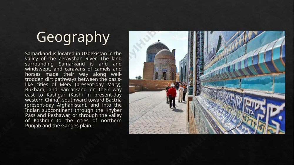an empire, the region around samarkand fell to the kushans, sasanian persians, and turks, all eager to control this area. in the early 8th century the region was conquered by the arabs, who made it a center of islamic culture. just as alexander the great expanded his empire throughout west, central, and south asia, so too did the mongol emperor genghis (chinghis) khan in the 13th century. in 1220 he conquered central asia and destroyed samarkand. after his death, his vast empire was divided into four geographical areas, and central asia entered a period in which rulers vied with one another for control of lands. in the late 14th century, eager to reconstitute genghis khan's empire, timur, leader of a small turkic tribe in samarkand, subdued the ottoman turks, swept through iran, present-day iraq, the caucasus, and northern india, and conquered the other tribes in central asia to establish his …