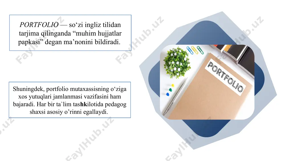 ening oilam. mening do‘stlarim mening bog‘cham. “mening sevimli mashg‘ulotlarim hamda o‘yinlarim.” “mening bayramlarim”. “men o‘sib-ulg‘aymoqdaman” bo‘limi. “mening olamim” bo‘limi. (“portret”) bu yerda bola haqidagi muhim va qiziqarli bo‘lgan ma’lumotlarni joylashtirish lozim. - mening ismi-sharifim. bu yerda bolaning ismi nima ma’noni anglatishi, nima uchun aynan shu ism tanlanganligi hamda bu ismni bolaga kim berganligi haqidagi ma’lumot kiritilishi mumkin. - mening oilam. bu yerda bolaning oilasi kimlardan iborat ekanligi, ularning ismlari yozilishi bundan tashqari kichik oila daraxtini joylashtirish mumkin. - mening do‘stlarim. bu yerda bolaning yaqin d o‘stlari ularning qiziqishlari yoki umumiy qiziqishlari kiritiladi. - men qayerda yashayman. vatan va uning e’tiborga molik joylari haqida. - mening bo g‘cham. bola qaysi bo g‘chaga va qaysi guruhga borishi haqida ma’lumot. “mening sevimli mashg‘ulotlarim hamda o‘yinlarim.” bola oyisi bilan yoki mtt da olib boriladigan qaysi mashg‘ulotlarni sevadi. mening sevimli kitoblarim (kitob nomi va muallifi kiritiladi). mening mashg‘ulotlarim (bolaga qiziq bo‘lgan u o‘zi yolg‘iz qolganida …