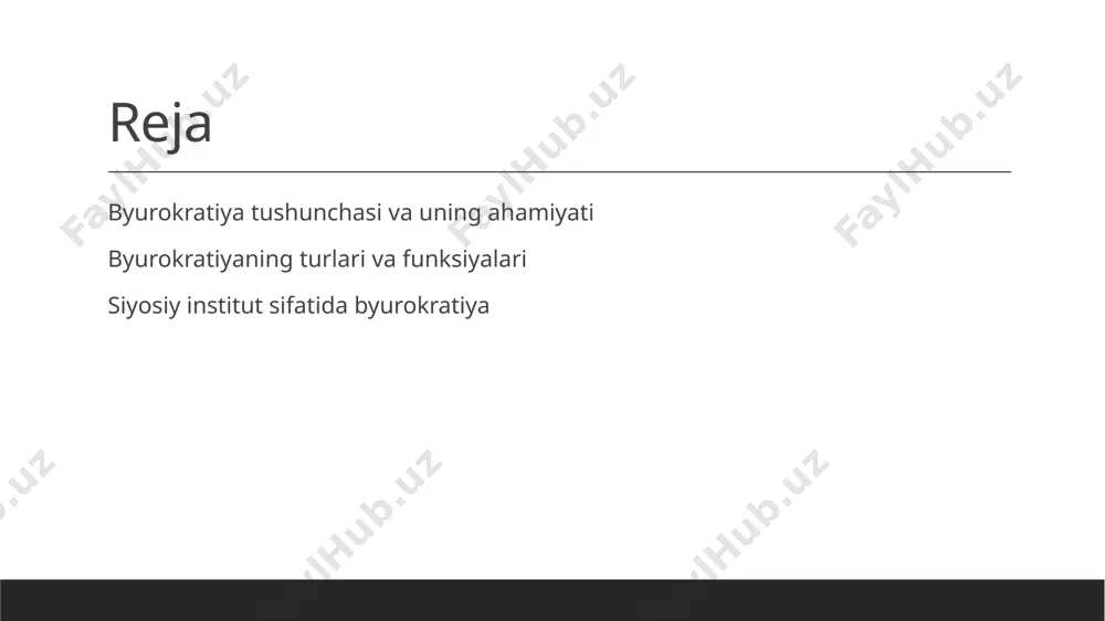 jtimoiy ta'sir byurokratiya jamiyatda ijtimoiy tartibni saqlashda va fuqarolar bilan aloqalarni boshqarishda muhim ahamiyat kasb etadi, bu esa barqarorlikni ta'minlaydi. byurokratiya: ijtimoiy tartib va nazorat mexanizmi. 1 ijtimoiy tartib byurokratiya ijtimoiy tartibni ta'minlash uchun zaruriy qoidalar va normativlar ishlab chiqadi, bu esa jamiyatda barqarorlikni saqlashga yordam beradi. 2 nazorat mexanizmi byurokratiya nazorat mexanizmi sifatida davlat faoliyatini, iqtisodiy jarayonlarni va ijtimoiy munosabatlarni boshqarishga xizmat qiladi, bu esa samaradorlikni oshiradi. 3 o'zgarishlarga moslashuv byurokratiya o'zgaruvchan sharoitlarga moslashish qobiliyatiga ega bo'lib, ijtimoiy ehtiyojlarga javob berish uchun yangilanishlarni amalga oshiradi. byurokratiyaning iqtisodiy va siyosiy ta'sirlari. 1 iqtisodiy ta'sirlar byurokratiya iqtisodiy faoliyatni tartibga solishda muhim rol o'ynaydi, resurslarni taqsimlash va investitsiyalarni jalb qilishda samaradorlikni oshiradi. 2 siyosiy ta'sirlar byurokratiya siyosiy qarorlar qabul qilishda muhim ahamiyatga ega, davlat siyosatini amalga oshirish va fuqarolar o'rtasida ishonchni kuchaytiradi. 3 ijtimoiy o'zgarishlar byurokratiya ijtimoiy strukturalarni rivojlantirishga yordam beradi, qoidalarning va tartiblarning o'zgarishi esa jamoatchilikning davlatga bo'lgan munosabatini shakllantiradi. modernizatsiya …