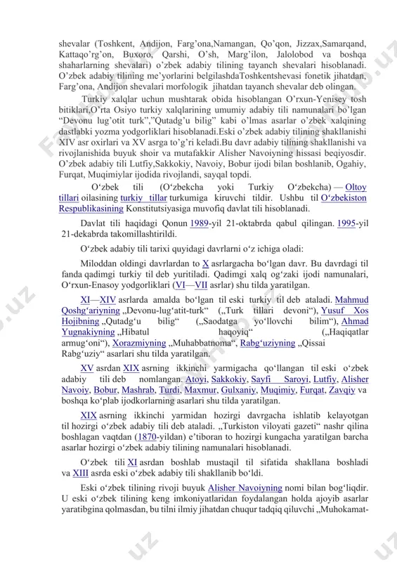 lgan mehnat va nutq faoliyati bilan bog‘liq holda mavjuddir. inson tafakkuri nutq bilan bevosita bog‘langan holda yuzaga chiqadi va uning natijalari tilda qayd qilinadi. demak, tafakkur jarayonining natijasi hamisha biron-bir fikrdan iborat bo‘lib, bu fikr tushuncha, hukm, xulosa tarzida faqat til vositasida namoyon bo‘ladi. til tafakkur bilan chambar­ chas bog‘liq bo‘lib, fikrni reallashtiradigan, kishilarning fikr almashishlarini ta’minlab beruvchi quroldir. dunyoga kelgan har bir bola haqiqiy inson bo‘lib yetishi- shi uchun juda ko‘p narsalarni bilishi kerak. u o‘ziga kerakli bilimni ko‘rib, eshitib va o‘qib o‘rganadi. eshitib, o‘qib o‘rganish til vositasida amalga oshadi va uning imkoniyati cheksizdir. agar til bo‘lmay, har bir kishining tirikligi uning o‘z tajribasiga asoslangan bo‘lsa edi, inson shu kungacha hayvon qanday yashasa, shunday yashagan va bu- gungi moddiy-ma’naviy taraqqiyotga erishmagan bo‘lardi. tilning birligi, ma’rifiy ahamiyati shundan iboratki, til tufayli jamiyat a’zolarining har birida hosil bo‘lgan bilim ommalashib, uning ko'pchilik tomonidan rivojlantirilishiga imkon tug‘iladi. undan tashqari, til tufayli bilim …