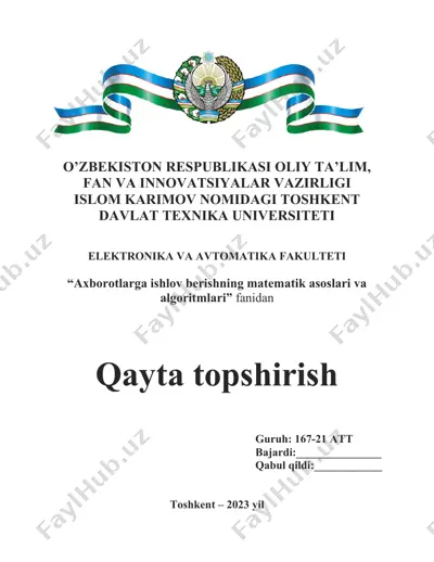 "axborotlarga ishlov berishning matematik asoslari va algoritmlari" — DOCX