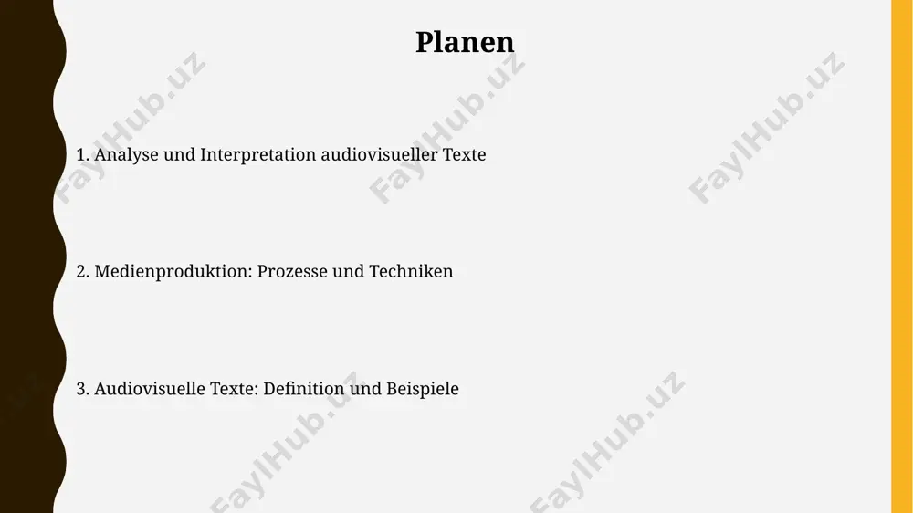 n effekten die verbesserung der audioqualität und die kreation von professionellen soundscapes mit bis zu 192 khz abtastrate. rezeption und interpretation audiovisueller texte quantitative methoden wie zuschauerbefragungen (n>100) liefern wertvolle daten zur rezeptionsintensität und -präferenzen, jedoch nur begrenzt einblicke in die individuellen interpretationsprozesse. interpretationsunterschiede bei audiovisuellen texten entstehen durch mehrdeutigkeiten der narrativen strukturen und symbolischen codes, die zu 2-3 möglichen lesarten führen können. die rolle von kamera und schnitt kameraperspektiven, wie z.b. die aufsicht (high-angle shot) oder die untersicht (low-angle shot), beeinflussen die wahrnehmung von figuren und erzeugen unterschiedliche emotionale reaktionen beim zuschauer – ein effekt, der durch geschickten schnitt verstärkt wird. montagetechniken wie der parallel- oder der kreuzschnitt (parallel editing/cross-cutting) erzeugen spannung und verdichten die handlung, indem sie zwei oder mehr handlungsstränge gleichzeitig zeigen und so 2-3 zeitebenen miteinander verknüpfen. ästhetik und wirkung audiovisueller medien die wirkung von musik in filmen lässt sich anhand von 3 kategorien analysieren: emotional, …
