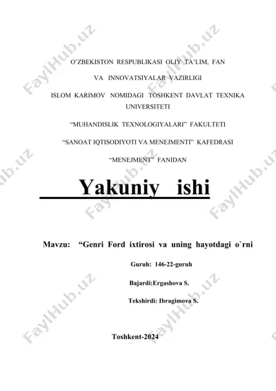 genri ford ixtirosi va uning hayotdagi o'rni — DOCX