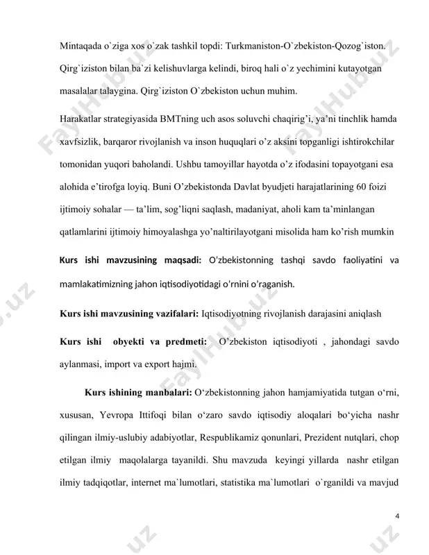 a davlat rahbari iqtisodiy kompleksdagi o‘rinbosarlar sonini 15 foizga qisqartirish bo‘yicha taklif kiritishga topshiriq bergandi. bunda har bir tumanda, viloyatdagi iqtisodiy kompleksning rahbar va o‘rinbosarlari hamda 11 ta vazir va idora rahbarlari hamda ularning o‘rinbosarlariga masʼuliyati va javobgarligi aniq belgilab beriladi. so‘rov ham shunga yarasha qattiq bo‘ladi. 1 -grafik. 1.2. o‘zbekiston eksporti va importi o‘zbekiston eksporti · eksportorlar soni 7255 taga yetdi, mahsulot va xizmatlar eksporti hajmi esa 16,2 milliard dollarini (nomonetar oltindan tashqari) tashkil etdi va 2022-yilning shu davriga nisbatan 4,5 foizga o‘sdi. · eksport tarkibi: · tovarlar — 78,8% (shundan sanoat — 16,6%) · oziq-ovqat mahsulotlari va tirik hayvonlar — 7,3%, · mashina va transport uskunalari — 5,3%. · shu bilan birga, boshqa xizmatlar (3,8%) bo‘yicha eng katta ulush mos ravishda sug‘urta va pensiya xizmatlari (1,6%), moliyaviy xizmatlar (1,2%), davlat mahsulotlari va xizmatlari (0,5%) va boshqalarga to‘g‘ri keladi. · o‘zbekiston importi · hisobot davrida import 38,1 mlrd dollarni …