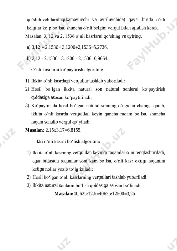 o'nli kasrlar va ular ustida arifmetik amallarni bajarish algoritmi - Page 4