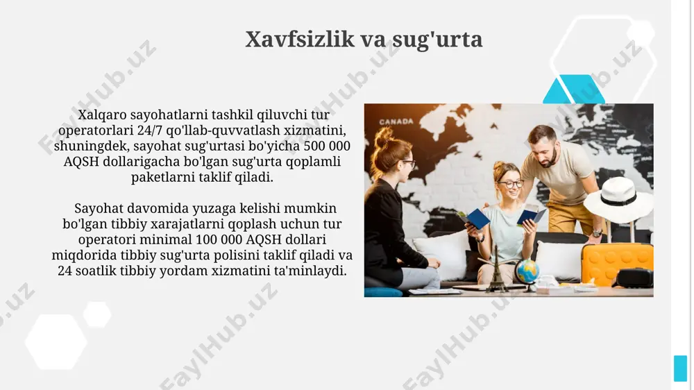 oʻrtacha narxlarni tahlil qilish va raqobatchilarning takliflarini 10% gacha pastroq qilishga qaratilgan dinamik narxlash strategiyasi mavjud boʻlib, bu mijozlarga jozibador takliflar yaratadi. professional qo'llanma va tarjimonlar qo'llanma va tarjimonlarning ishi, mijozlarning 95% qanoatlanishini ta'minlash uchun, sayohat dasturiga moslashuvchanlik va tezkor yechimlarni topishni o'z ichiga oladi. professional tarjimonlar guruhi, kamida 3 ta tilni biluvchi va xalqaro sayohat standartlariga mos keladigan, sayyohlarning qulayligi uchun muhimdir. mijozlarga xizmat ko'rsatish sifati mijozlarning 85% dan ortig'i sayohatdan keyin so'rovnomada yuqori sifatli xizmat ko'rsatishni ta'kidlab, 4.8 balldan yuqori baho bergan. mijozlarga 24/7 onlayn va telefon orqali qo'llab-quvvatlash xizmati taqdim etiladi, 90% dan ortiq murojaatlar 2 soat ichida hal etiladi. turli xil sayohat paketlari individual sayohatlarni tashkil qilish bilan bir qatorda, 10 kishidan 50 kishigacha bo'lgan guruhlar uchun maxsus takliflar va chegirmalar, shu jumladan vip-xizmatlar ham mavjud. xalqaro turlarni tashkil qilishda 5 dan ortiq turdagi transport vositalaridan (avtobus, poezd, samolyot, kema va boshqalar) foydalanish, shuningdek, 3 ta …