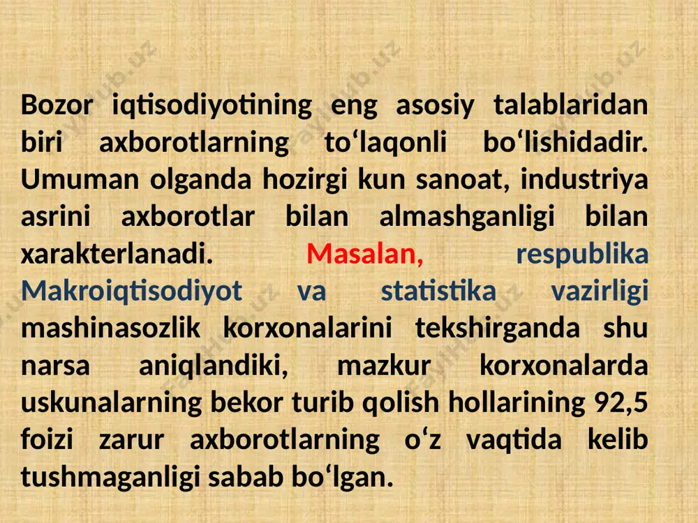 ish) kompaniyasi buyurtmalarining 30%i uning web-sayti orqali, kechki soat 22-00dan eratalabki 7-00 gacha kelib tushadi. bu do’konlar ishini qisqarishi va kompaniyaning savdo vakillari soni kamayishi orqali tejamkorlikga olib keladi. ammo, elektron tijorat bozorga iste’molchilarning narxlarini pasaytirish bo’yicha talablarini axborot sifatida vositachilar: birja brokerlari, sug’urta agentlari va an’anaviy chakana savdogarlari etkazib turishadi. bozorda muvaffaqiyatga erishish kompaniya maqsadlarini qayta aniqlash va biznesni jiddiy qayta tashkil etishni talab qiladi. image2.png image3.jpeg image4.jpeg image5.jpeg image6.jpeg image7.jpeg image8.png image1.jpeg /docprops/thumbnail.jpeg