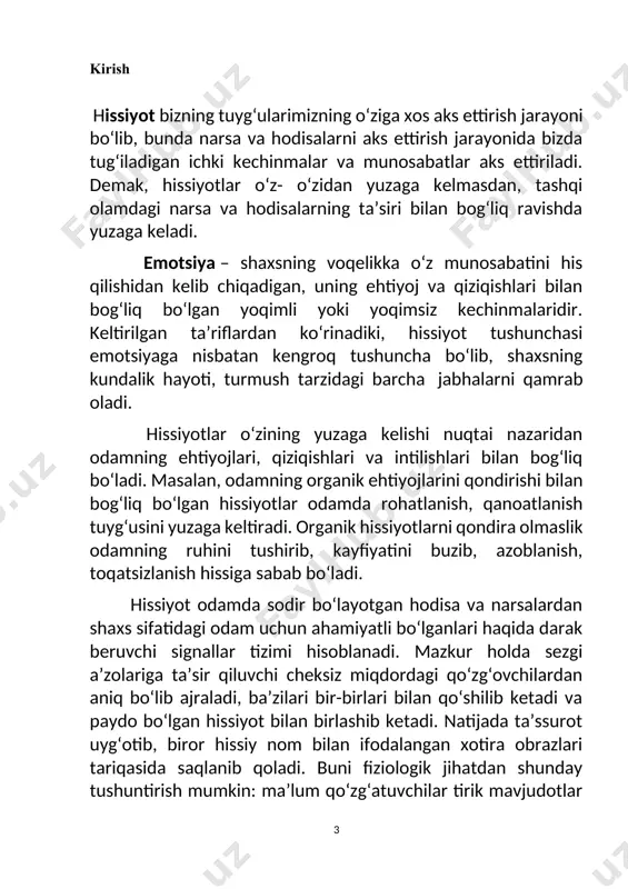 tdan akademik i.p.pavlovning dinamik streotip haqidagi ta’limoti juda katta ahamiyatga egadir. bu haqda akademik i.p.pavlov shunday deb yozgan edi: «menimcha, ko‘pincha odatdagi turmush tartibining o‘zgargan paytlarida odat bo‘lib, qolgan birorta mashg‘ulot yaqin kishidan judo bo‘lganda, aqliy iztirob chog‘ida kechiriladigan og‘ir hissiyotlarning fiziologik asosi xuddi eski dinamik streotipning o‘zgarishi, uning yo‘qolishi va yangi dinamik streotipning qat’iylik bilan hosil bo‘lishidan iborat bo‘lsa kerak». ayrim murakkab hissiyotlarning asosida dinamik streotipning yotishi yaqqol ko‘rinadi. masalan, estetik hissiyotni oladigan bo‘lsak, biron yoqimli ko‘ydan lazzatlanish, yoki biron mashhur rassomning ishlagan ajoyib suratlarini tomosha qilib, rohatlanish estetik hissiyot hisoblanadi. agar bu hissiyotlarning nerv-fiziologik asoslarini tahlil qiladigan bo‘lsak, quyidagilarni ko‘rishimiz mumkin. masalan, bizga juda yoqadigan kuy boshqa millat odamiga yoqmasligi mumkin. bunda ajablanishga hech qanday o‘rin yo‘q. biz yoshlikdan boshlab mazkur kuyni bir necha yuz marotalab eshitib borishimiz natijasida ana shu kuyga nisbatan deyarli buzib bo‘lmaydigan nihoyatda murakkab dinamik streotip yuzaga keladi. ana shuning uchun ayrim kuylar bizga …