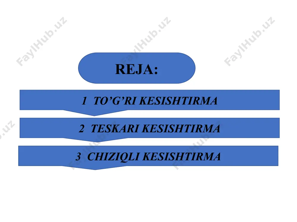 yo`nalish orasidagi o`lchangan gorizontal burchak; – bc boshlang`ich yo`nalish va aniqlanayotgan cp yo`nalish orasidagi o`lchangan gorizontal burchak; to‘g‘ri geodezik masalada ab chizig‘ining a nuqtasi koordinatalari va (2- shakl) chiziqning direksion burchagi α va gorizontal quyilishi d lardan foydalanib, b nuqtasining koordinatalari va topiladi. masalani yechish uchun berilgan qiymatlar: va ; α va d. topish kerak: va larni. keltirilgan 2- shakldan quyidagilarni yozamiz: = + = + (2) bu yerda: ∆x va ∆y koordinatalar orttirmalari deyiladi. 2- shakl ab chizig‘ining gorizontal qo‘yilishi d va direksion burchagi α qiymatlari berilganini hisobga olib, shakldagi to‘g‘ri burchakli uchburchakdan quyidagilarni topamiz: = d = d (3) ushbu formula bo‘yicha hisoblanadigan ∆x va ∆y ishoralari cosα va sinα ishoralariga bog‘liqdir. (10.6) formulalar bo‘yicha ∆x va ∆y qiymatlari trigonometrik funksiyali kalkulatorda oson hisoblanadi. (10.6) formulani (10.5) ga qo‘yib topamiz: = + = +d (4) teskari kestirmaning mohiyati to‘rtinchi bir nuqtaning (punktning) koordinatalarini uchta tayanch punktlar koordinatalari va …