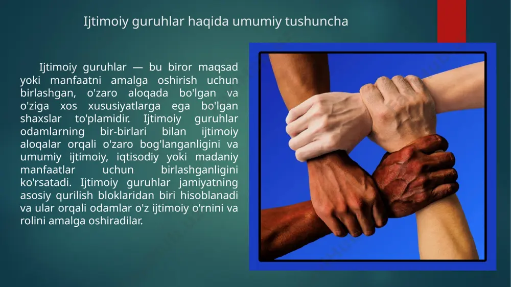 alaydi, masalan, ishchi partiyalari, fermerlar partiyalari yoki ekologik harakatlar. ijtimoiy guruhlar o'z partiyalarini tashkil etishi yoki mavjud siyosiy partiyalarga qo'shilishi orqali siyosiy tizimda, ijtimoiy guruhlarning siyosiy partiyalarga qo'shilishi ularning siyosiy tizimdagi ta'sirini kuchaytiradi. ijtimoiy guruhlarning siyosiy qarorlar qabul qilishdagi roli va ta'siri ijtimoiy guruhlar siyosiy qarorlar qabul qilishda muhim rol o'ynaydi. ular nafaqat davlat idoralari va siyosiy partiyalar bilan o'zaro aloqalarini davom ettiradilar, balki qarorlar jarayonida to'g'ridan-to'g'ri yoki bilvosita ta'sir ko'rsatish orqali o'z manfaatlarini ilgari suradilar. ijtimoiy guruhlarning siyosiy qarorlar qabul qilishdagi ta'siri, ayniqsa demokratiya va huquqiy davlatda, ularning jamiyatdagi ta'siri va resurslarga egaligiga bog'liq. ijtimoiy guruhlar siyosiy qarorlar qabul qilish jarayoniga bevosita yoki bilvosita ishtirok etishlari mumkin. ular quyidagi usullar bilan siyosiy jarayonda ta'sir ko'rsatadilar: a. siyosiy partiyalar va guruhlarning rolini kuchaytirish ijtimoiy guruhlar siyosiy partiyalarga yoki siyosiy tashkilotlarga qo'llab-quvvatlash ko'rsatish orqali siyosiy qarorlar jarayoniga ta'sir qiladi. masalan, ma'lum bir kasbiy yoki etnik guruh o'z manfaatlarini himoya qilish uchun …