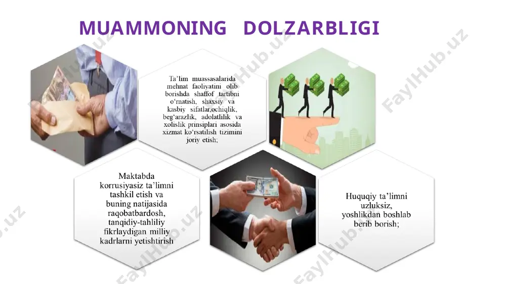 uvchilar o‘rtasida korrupsion xolatlar maktabda anonim shikoyatlar qutichasi tashkil qilish maktab direktori, o‘tibdo‘, mmibdo‘ doimiy rivojlanga davlatlar tajribasi o‘rganiladi 3 korrupsiya haqida umumiy tushuncha mavjud maktabda o‘quvchi yoshlarda korrupsiyaga qarshi kurashish faol dunyoqarash va mustahkam fuqarolik nuqtai nazarini shakllantirishga qaratilgan tadbirlar tashkil etish. maktab direktori, o‘tibdo‘, mmibdo‘ doimiy yoshlarda bolalikdan korrupsiya yomon illatligi, jazo muqarrarligi haqida tushuncha paydo bo‘ladi e’tiboringiz uchun rahmat
