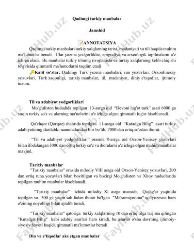 qadimgi turkiy manbalar — DOCX