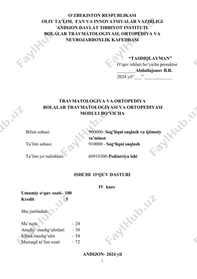 bolalar travmatologiyasi va ortopediya moduli bo‘yicha ishchi o‘quv dasturi — DOCX