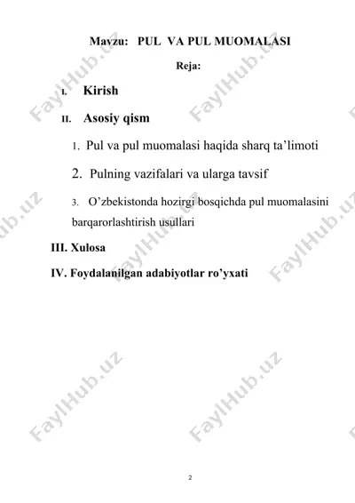 pul va pul muomalasi — DOCX