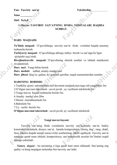 tasviriy san’at darsi uchun prezentatsiya va metodik qo‘llanma — DOCX