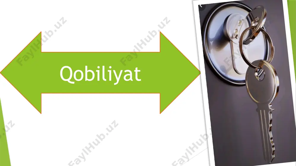 ar shuni ko'rsatdiki, iqtidorlilik aql sinovlarida paydo bo'ladigan narsa emas; ijodiy qobiliyat darajasini aniqlashning ajoyib usullari ham buni amalga oshirishga imkon bermaydi; har qanday faoliyat uchun qobiliyatlarning erta namoyon bo'lishi ham kelajakda ajoyib yutuqlarning kafolati emas; bolaning maktabdagi muvaffaqiyati har doim ham uning qobiliyatliligini ko'rsatmaydi. image1.jpeg image2.jpeg image3.jpeg image4.jpeg image5.jpeg image6.jpeg image7.jpeg image8.jpeg image9.jpeg image10.jpeg /docprops/thumbnail.jpeg