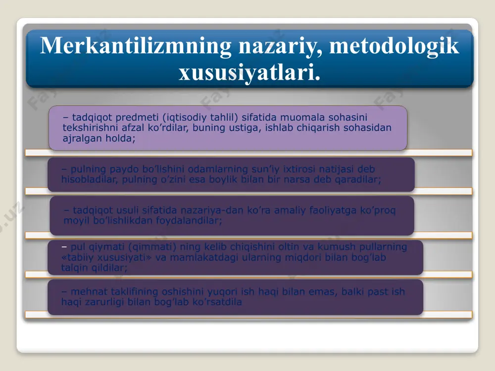 ifladi. merkantilizimning zamonaviy tahlillari. keyns yalpi talabning ahamiyatiga e’tibor qaratgan bo’lsa ham u o’zining nazariyasi va mercantilist g’oyalari o’rtasida ma’lum darajada bog’liqliklari mavjudligini bildi. u ularni yetarlicha iste’mol qilmaslik g’oyasini ma’qulladi va ularng pul miqdorining oshishi ishlab chiqarishni ko’paytiradi degan fikrlarini to’g’ri deb baholadi. keyns fikricha, merkantilistlar ijobiy savdo balansi ichki sarflami oshiradi va shu orqali daromadlar va bandlik darajasini oshiradi deb hisoblaganlar. keyns yalpi talabning ahamiyatiga e’tibor qaratgan bo’lsa ham u o’zining nazariyasi va mercantilist g’oyalari o’rtasida ma’lum darajada bog’liqliklari mavjudligini bildi. u ulamin yetarlicha iste’mol qilmaslik g’oyasini ma’qulladi va ulaming pul miqdorining oshishi ishlab chiqarishni ko’paytiradi degan fikrlarini to’g’ri deb baholadi. keyns fikricha, merkantilistlar ijobiy savdo balansi ichki sarflami oshiradi va shu orqali daromadlar va bandlik darajasini oshiradi deb hisoblaganlar. merkantilizmga nisbatan bildirilgan yana bir munosabatni qayd etib o’tishimiz kerak. ayrim iqtisodchilar merkantilizmni ularning namoyondalari ilgari surgan g’oyalari asosida emas balki ularning manfaatlari asosida baholashadi. merkantilistlar zamonaviy iqtisodiy …