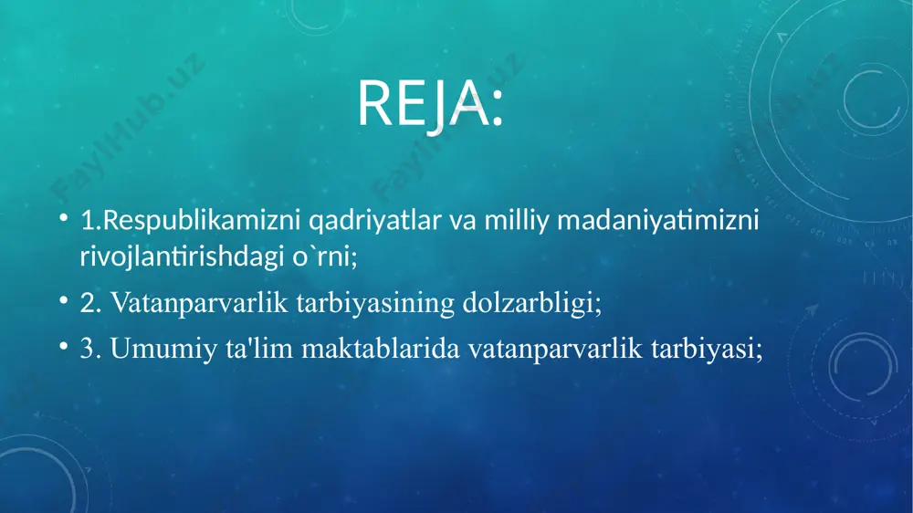 larini asoslash uchun falsafa, adabiyot, etika, estetika, pedagogika, psixologiya kabi fanlardan foydalanadi. bugungi kunda shunchaki bilim egasi bo'lgan yoshlar emas, ijodkor, iste’dodi bilan ajralib turuvchi o'quvchilarni tarbiyalash zamon talabidir. maktabda ta'lim olish davrida milliy tarbiya o'quvchilarni turli qobilyatlarini rivojlantiradi. tabiatga, jamiyatga qarash tizimi tarkib topadi, jismoniy kuch quvvatlari yanada mustahkamlanadi. umuminsoniy qadriyatlar asosida milliy tarbiyaning mazmuni va tashkil etilishi quyidagi vazifalarda o'z aksini topadi; 1. tarbiyaning ma'lum maqsadga qaratilganligi. 2. tarbiyaning insonparvarlik qoidalari. 3.tarbiyaning hayot va mehnat bilan bog'liqligi. 4.tarbiyada milliy madaniy va umuminsoniy qadriyatlarining ustuvorligi. 5.o'quvchilarni yoshi, sinfi, psixologik, fiziologik xususiyatlarini hisobga olish. yoshlarning ta’lim-tarbiyasi har bir ota-onaning, o'qituvchi, tarbiyachining vatan oldidagi muqaddas burchidir. olib borilayotgan islohatlarning vazifasi respublikamizda o'sib kelayotgan yosh avlodning orzu- istaklariga monand ta'lim tarbiyaning ham nazariy, ham amaliy muammolarini milliy qadriyatlar asosida to'g'ri hal etishga qaratilgan. barkamol avlodni tarbiyalash g'oyat nozik san’at bo'lib, unga juda jiddiy yondashish kerak. yosh avlodni dunyo qarashini shakllantirishda milliy istiqlol …