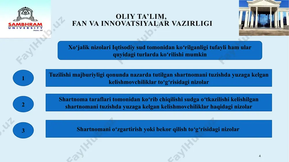 aziladigan joy va vaqt taraflar bilan kelishib belgilanadi 5 beshinchidan, har bir tarafning oʻzi nizoni hal etish uchun hakam tanlaydi va hokazo 15 oliy ta’lim, fan va innovatsiyalar vazirligi hakamlik sudining hal qiluv qarorida quyidagilar koʻrsatilishi kerak: 1). hal qiluv qarori qabul qilingan sana; 2). hakamlik muhokamasi oʻtkazilgan joy; 3). hakamlik sudining tarkibi; 4). hakamlik muhokamasining taraflari boʻlgan yuridik shaxslarning nomi va joylashgan yeri (pochta manzili), jismoniy shaxslarning familiyasi, ismi, otasining ismi, yashash joyi, hakamlik muhokamasi taraflari vakillarining vakolatlari koʻrsatilgan holda familiyasi, ismi, otasining ismi; 16 oliy ta’lim, fan va innovatsiyalar vazirligi hakamlik sudining hal qiluv qarorida quyidagilar koʻrsatilishi kerak: 1). hal qiluv qarori qabul qilingan sana; 2). hakamlik muhokamasi oʻtkazilgan joy; 3). hakamlik sudining tarkibi; 4). hakamlik muhokamasining taraflari boʻlgan yuridik shaxslarning nomi va joylashgan yeri (pochta manzili), jismoniy shaxslarning familiyasi, ismi, otasining ismi, yashash joyi, hakamlik muhokamasi taraflari vakillarining vakolatlari koʻrsatilgan holda familiyasi, ismi, otasining ismi; 5). hakamlik …