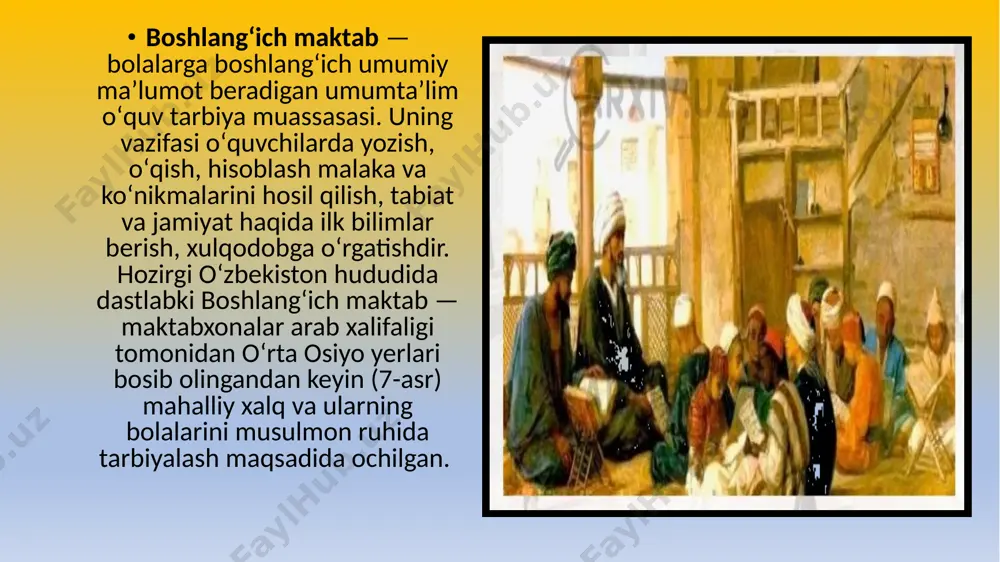 bosqichi. boshlang`ich ta`limning asosiy vazifalari: har bir o`quv fanidan kompetensiyaviy yondashuvga asoslangan davlat ta`lim standartida belgilangan bilim, ko`nikma va malakalarga ega bo`lishlarini ta`minlash; har bir o`quv fanidan kompetensiyaviy yondashuvga asoslangan o`quv iqtidorli o`quvchilarning intellektual potensiallarini muntazam oshirib dasturida belgilangan bilim, ko`nikma va malakalarga ega bo`lishlariga sharoit yaratish; borishlariga sharoit yaratish; jismonan sog`lom bo`lishga, moddiy borliq go`zalliklarini his eta olishga,go`zallik va nafosatdan zavqlana olishga, milliy urf-odatlarni o`zida singdirishga va ardoqlashga, ularga rioya qilishga o`rgatishdan iborat. ijodiy va mantiqiy tafakkur qila olish salohiyatini, aqliy rivojlanishini, dunyoqarashini, kommunikativ savodxonligini va o`-o`zini anglash salohiyatini shakllantirish; boshlang`ich sinf o`quvchilarida yuqori darajada shakllangan bilish jarayoniga, bilish faoliyatiga intilishni kuchaytirish; boshlang`ich ta`lim konsepsiyasi boshlang`ich sinflarda ta`lim-tarbiya jarayonini tashkil etish, uning sifati va samaradorligini ta`minlashning ilmiy asoslangan g`oyalar asosida amalga oshirilishiga qaratilganligi bilan ahamiyatlidir. konsepsiyada ilgari surilgan boshlang`ich ta`limni rivojlantirishning nazariy amaliy g`oyalari pedagogika fanining yutuqlariga tayangan holda belgilab berilgan. mazkur konsepsiyada belgilangan vazifalarni ado etish, aniqlangan maqsadlardan …