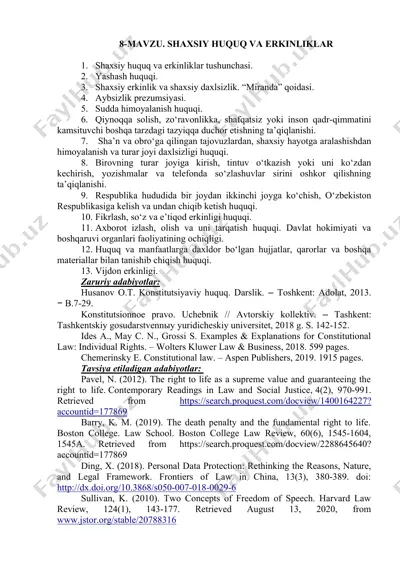 shaxsiy huquq va erkinliklar — DOC