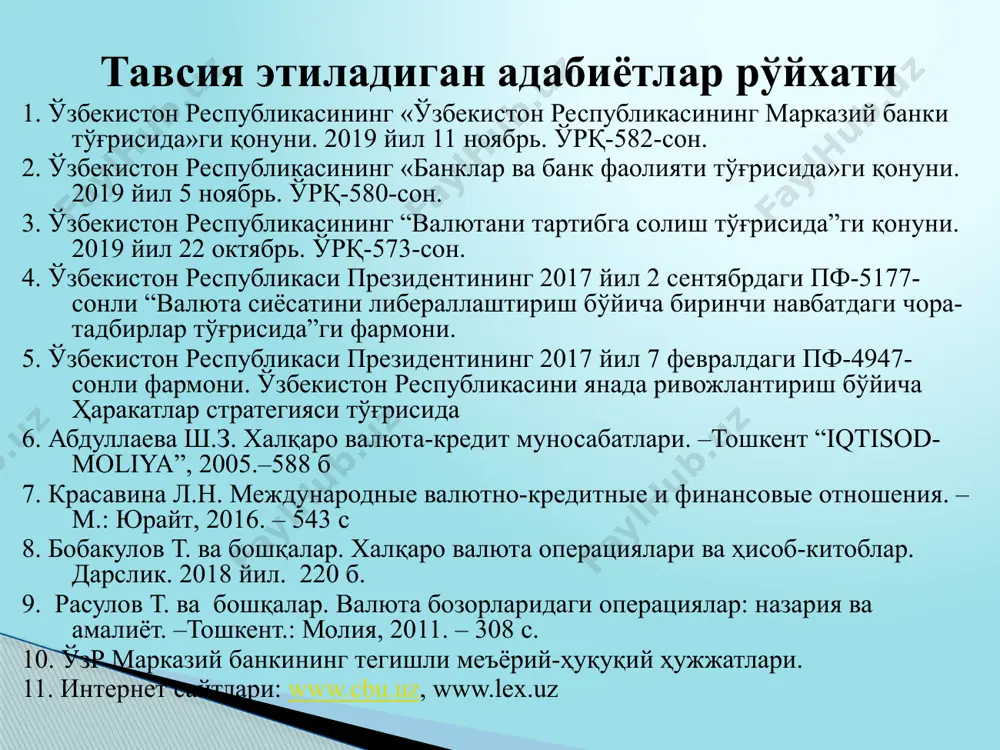 ’ozlar, sof quyma oltin valyuta operatsiyasi deganda xorijiy valyutalar va valyutaviy qimmatliklarni sotib olish va sotish operatsiyalariga aytiladi. valyuta operatsiyalari — valyuta qimmatliklariga bo’lgan mulk huquqining va boshqa huquqlarning o’tishi bilan bog’liq operatsiyalar, valyuta qimmatliklaridan to’lov vositasi sifatida foydalanish, valyuta qimmatliklarini o’zbekiston respublikasiga olib kirish, jo’natish va o’tkazish, shuningdek o’zbekiston respublikasidan olib chiqish, jo’natish va o’tkazish, rezidentlar va norezidentlar o’rtasida o’zbekiston respublikasi valyutasidagi operatsiyalar. tijorat banklarida valyuta operatsiyalarining turkumlanishi valyuta operatsiyasi deganda xorijiy valyutalar va valyutaviy qimmatliklarni sotib olish va sotish operatsiyalariga aytiladi. valyuta operatsiyalari — valyuta qimmatliklariga bo’lgan mulk huquqining va boshqa huquqlarning o’tishi bilan bog’liq operatsiyalar, valyuta qimmatliklaridan to’lov vositasi sifatida foydalanish, valyuta qimmatliklarini o’zbekiston respublikasiga olib kirish, jo’natish va o’tkazish, shuningdek o’zbekiston respublikasidan olib chiqish, jo’natish va o’tkazish, rezidentlar va norezidentlar o’rtasida o’zbekiston respublikasi valyutasidagi operatsiyalar. tijorat banklarining valyuta operatsiyalari iqtisodiy mazmuniga ko’ra, 3 turga bo’linadi: 1. spot operatsiyalari. 2. muddatli valyuta operatsiyalari. 3. svop operatsiyalari. spot …