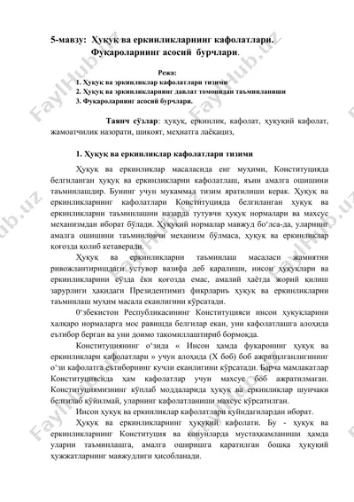 ҳуқуқ ва еркинликларнинг кафолатлари — DOCX