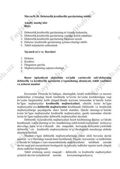 debetorlik, kreditorlik qarzlarining tahlili — DOCX