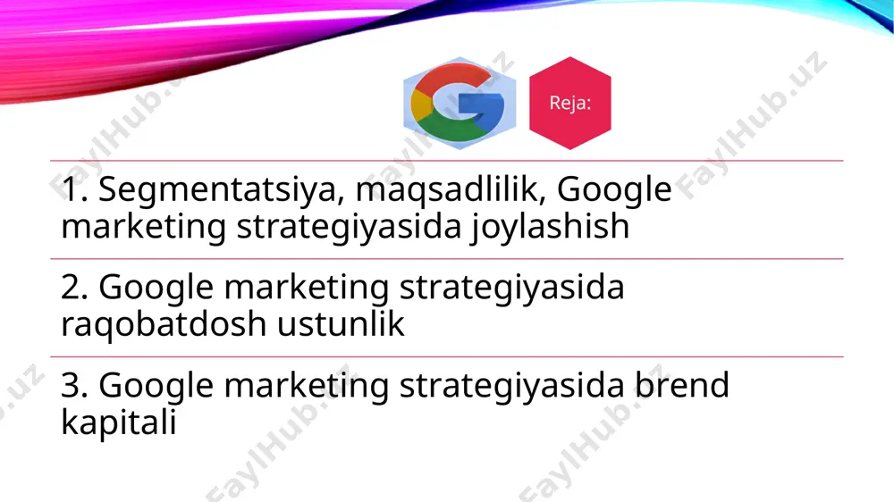 i bilan google o'zining veb-xizmatlari yechimlari, reklama so'zlari va boshqa korporativ yechimlari orqali bozorni boshqarmoqda. uning eng mashhur google qidiruvi - bu google axborot texnologiyalari va texnik innovatsiyalarning barcha sohalarida bozorni boshqarmoqda. bcg matritsasi google marketing strategiyasida google turli xil mahsulotlar va xizmatlarga ega bo'lib, ular butun dunyo bo'ylab odamlarning muloqot qilish usullarini shakllantiradi. uning veb, mobil, biznes , uy va ofis uchun xizmatlari yulduzdir, chunki bular google eng yaxshi xizmatlarni taqdim etishi ma'lum bo'lgan asosiy vertikallardir. vertikal reklama so'zlari biznes xizmatida bo'lsa, seo bcg matritsasida yulduzcha bilan belgilanadi . ijtimoiy tarmoqlar va ommaviy axborot vositalaridagi xizmatlar savol belgisidir, chunki bu vertikallar bozordagi boshqa o'yinchilarning qattiq raqobatiga duch kelmoqda. qayerdadir mahalliy o'yinchilar raqobat qilmoqda, ba'zi mnclarda esa google omon qolishini qiyinlashtirmoqda. google marketing strategiyasida tarqatish strategiyasi google o'z xizmatlarini onlayn kanal va dunyoning turli burchaklarida joylashgan 70 dan ortiq korporativ ofislari orqali taqdim etadi. u xizmatlarni android operatsion tizimi bilan …