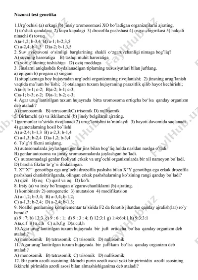 nazorat test genetika — DOCX
