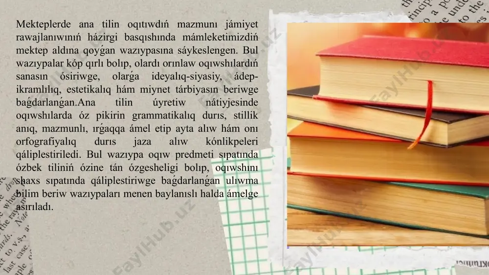 asawǵa baylanıslı) photo by anjali mehta on unsplash muǵallim baslawısh klasslarda oqıtılatuǵın barlıq pánlerge baylanıslı sabaqlarda sózdi anıq hám durıs aytıw ústinde turaqlı islep baradı, usı maqsette kóbinese sózdi ses tárepinen tallawdan paydalanadı. mektep baǵdarlamasına muwapıq, baslawısh klass oqıwshıları fonetikalıq-grafikalıq kónlikpeler sistemasın payda etedi: sesler hám háripler, dawıslı hám dawıssız sesler, juplı sesli hám sessiz dawıssızlar, jupsız sesli hám jupsız sessiz dawıssızlar; sózdi buwınlarǵa bóliw, pátli buwındı ajıratıw kónlikpelerine ie boladı. balalar mektepke kelgenge shekem de sóylewdiń ses dúzilisin ámeliy ózlestiredi biraq olar arnawlı oqıǵansha sózdi buwınlarǵa bóliwdi, sózdegi seslerdi izbe-iz aytıwdı bilmeydi. 1-klass oqıwshılarında sózdi durıs aytıw, buwınlarǵa bolıw, ondaǵı hár bir sesti tártibi menen anıq aytıw kónlikpesin qáliplestiriw ústinde maqsetke muwapıq islew, óz náwbetinde, analiz, sintez, salıstırıw, toparlaw sıyaqlı aqılıy shınıǵıwlardı bilip alıwǵa, sonday-aq seslerdiń tábiyatı, sóz quramında bir-birine tásiri sıyaqlı ayırım elementar bilimlerdi ózlestiriwge imkan beredi. baslawısh klasslarda oqıwshılarǵa dawıslı hám dawıssız sesler, dawıslılar hám dawıssızlardıń grafikasi, …