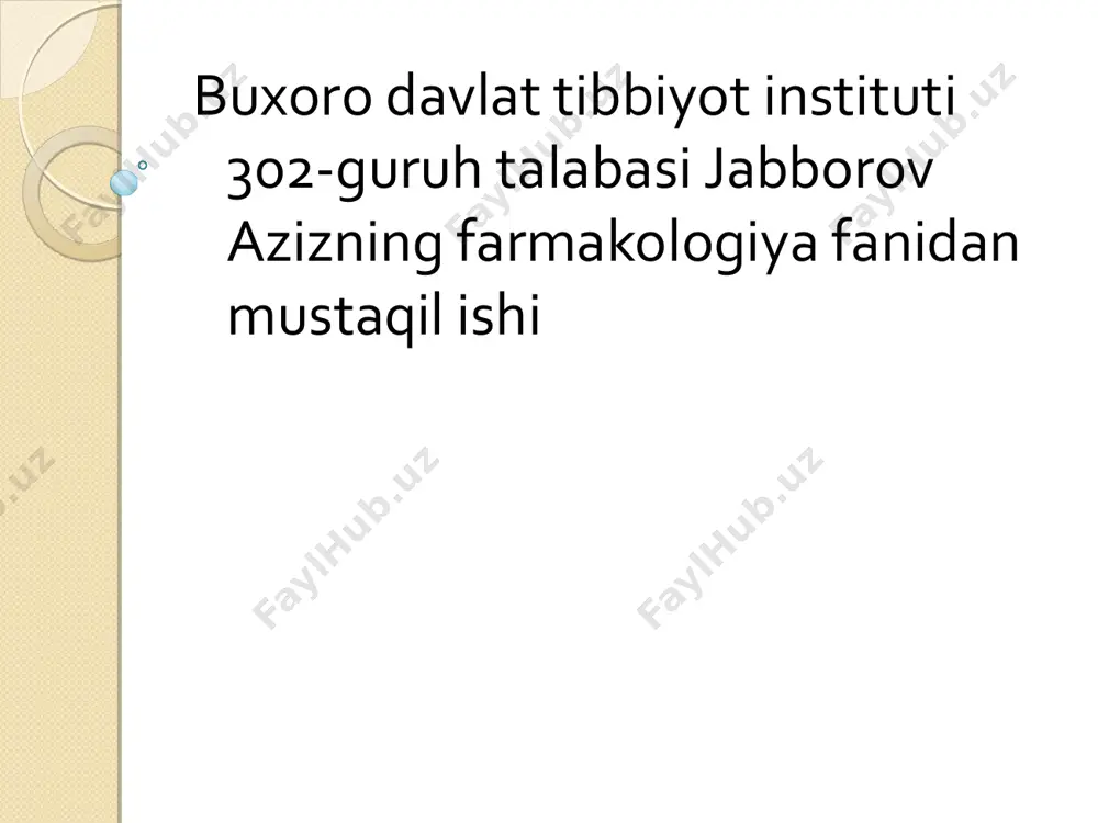 rietal sekretor xujay-ralarida joylash-gan bulib, ularning stimullanishi natijasida xlorid kislota ajralishi ortadi. allergiyaga karshi xar xil preparatlar- kortikosteroidlar: prednizalon, deksametazon, gidrokartizon. kaltsiy preparatlari : kaltsiy xlorid, kaltsiy glyukonat allergiyaga karshi ishlatiladigan dori preparatlari : antigistamin vositalar- ta'sir etish mexanizmiga kura 3 guruxga bulinadi: 1.gistaminoblokatorlar. 2.konda gistaminni kamaytiruvchi dorilar 3.erlix xujayralaridan gistaminni ajralishini tusadigan preparatlar. 1.gistaminoblokatorlar-asosan tukimada joylashgan, gistaminga nisbatan sezgir bulgan retseptorlarni tusuvchi dori vositalaridir.ular 2 xil buladi: n1gistaminoblokatorlar: 1.etanolaminlar- dimedrol, tavegil, 2.etilendiaminlar- suprastin, 3.fenotiazinlar- diprazin, 4.xinuklidin unumlari- fenkarol 5.tetragidrokarbolinlar -diazolin. n2gistaminoblokatorlar n2gistaminoblokatorlar: ta'siri va farmako-logik samarasiga kura n1gistaminoblokatorlardan fark kilib me'da shillik kavatida joylashgan n2-gistaminoretseptorlarni tormozlab, xlorid kislota ishlab chikarilishini susaytiradi. ular allergiyaga karshi ta'sir kursatmaydi. n1-gistaminoblokatorlar n1-gistamin retseptorlarini tusib, gistamin keltirib chikaradigan kon tomirlari kengayishini yukotadi, ularni toraytiradi, kon tomir devorining utkazuvchanligini kamaytiradi, kon bosimini normallashtiradi, kiskargan sillik mushaklarni bushashtiradi. boshkacha aytganda, allergiya xolatiga xos bulgan belgilarni -shish, kizarish, kichitma, ogrikni yukotadi. dimedrol 0, 05 g tab, 1 …