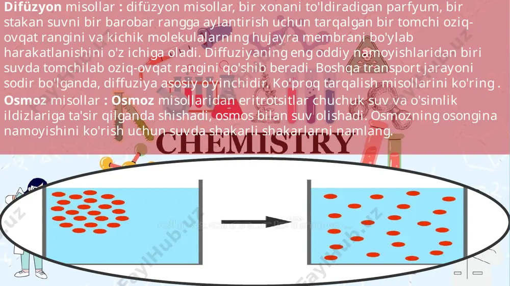 deyiladi”. analitik kimyoda ayrim tajribalarni ayniqsa tekshiriladigan eritmadan ionlari cho’ktirishda eritmadagi vadarod ionlari konsentraciyasi aniq va doimiy bo’lishi kerak. shuning uchun analiz jarayoni [h] ionlari konsentrasiyasini doimiy saqalab turuvchi bufer eritmalar ishlatiladi. eritma suyultirilganda yoki eritmaga oz miqdorda kuchli kislota (yoki ishqor)qo’shilganda ham ph qiymati o’zgarmaydigan kuchsiz kislota va uning tuzidan yoki kuchsiz asos va uning tuzi aralashmalaridan shuningdek ko’p asosli kislota tuzlari aralashmalaridan iborat bo’lgan eritmalar bufer eritmalar deyiladi. bufer eritmalari (inglizcha buffer –, , buf” so’zidan olingan bo’lib zarbani yengillash degan ma’noni bildiradi).bufer eritmalarga quyidagi aralashmalar kiradi bufer sistemalarining turlari bufer sistemalar ikki turga bo’linadi; 1.kuchsiz kislota va shu kislotaning kuchli asos bilan hosil qilgan tuzning aralashmasi. masalan:ch3cooh+ch3coona-atsetatli bufer eritma 2.kuchsiz asos va shu asosning kuchli kislota bilan hosil qilgan tuzning aralashmasi. masalan: nh4oh+nh4cl –ammiakli bufer eritma. adsorbsiya va adsorbsiya jarayonini tuproqda o’simlikdagi ahamiyati adsorbsiya — qattiq yoki suyuq moddalar (adsorbentlar) sirtiga suyuq yoki gaz holidagi modda (adsorbat)larning …