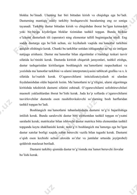 . adabiyotlar 1. van tassel d. stil, razrabotka, effektivnost, otladka i ispыtanie programm. m. , mir, 1991. 2. linger r. , teoriya i praktika strukturnogo programmirovaniya m. , mir, 1985. 3. v. v. lipaev. “proektirovanie programmnыx sredstv”, m. :”vsh”, 1991. 4. foks dj. “programmnoe obespechenie i ego razrabotka”. per. s angl. m. : mir, 1985. 5. www.ziyonet.uz