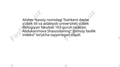 "ijtimoiy faollik indeksi bo'yicha tayyorlagan slayd" — PPTX