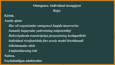 ontogenez. individual taraqqiyot — PPTX