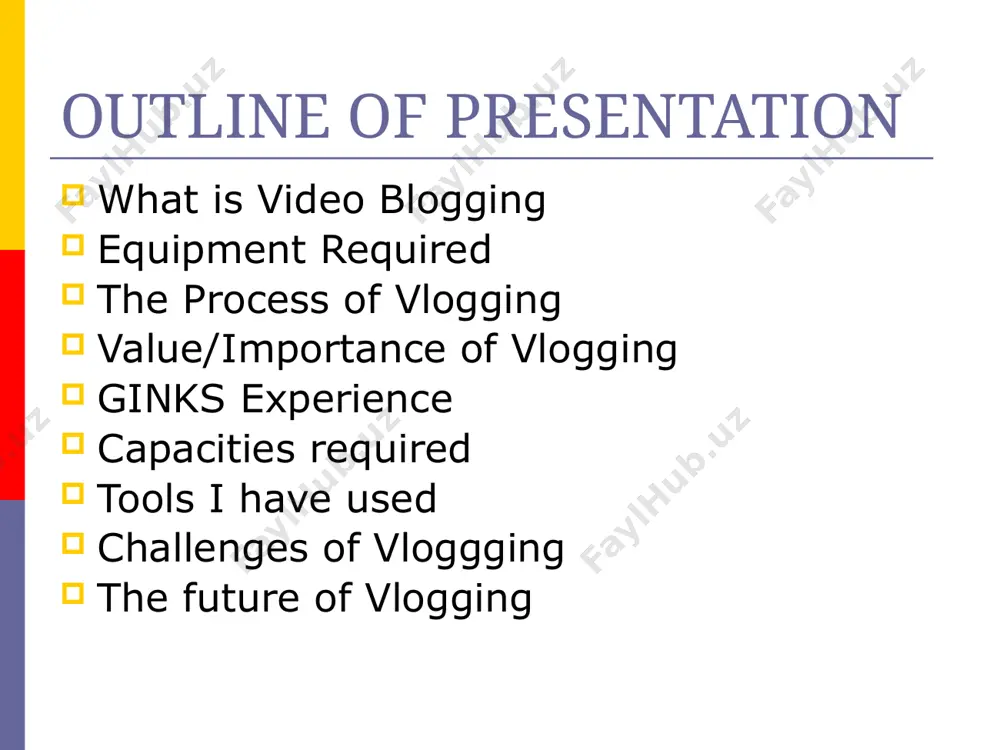 y for people with less educational background and or for people who do not have a reading habit. value/importance contd. the power to reach an unlimited audience with minimal cost the vlogging process furthermore requires no specialised expertise and can be easily controlled by any non-technical person it is technologically simpler and cheaper to maintain than a website. videos are interactive medium often encouraging readers to comment value/importance contd. there are 871 visitors to the ginks blogspot since it establishment in april 2007 whereas the website which has been in existence for over 3 years has received only 450 visitors since the beginning of the year 2007 that is the power of vblogs(web2.0 tool) as compared to websites(web1.0 tool) as a means of information and knowledge gathering and management for development ginks experience the experience of ginks in using vblog and the importance of the tool in promoting information and …