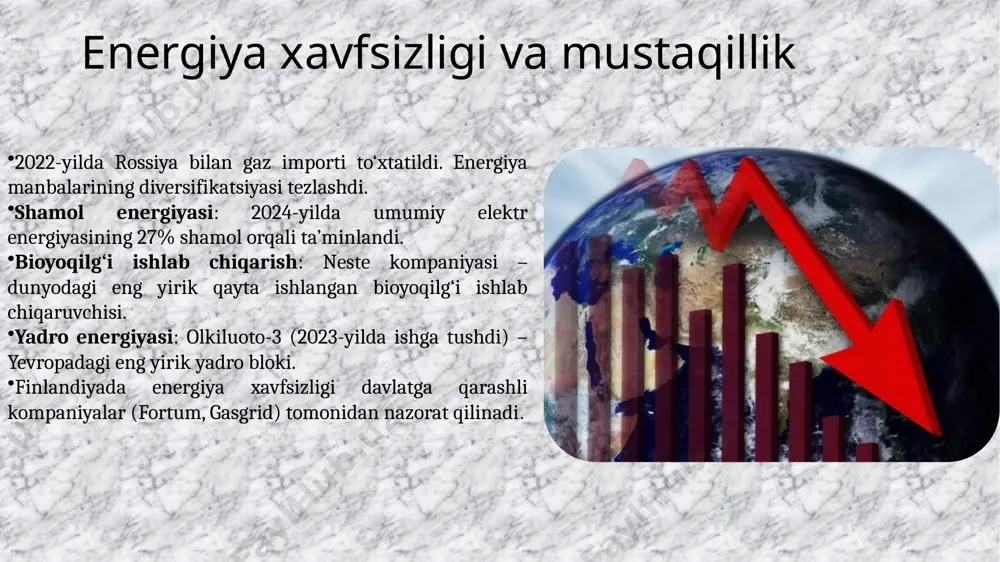 landiya arktika mintaqasidagi tabiiy resurslarga egalik qilishda ham faol strategiya yuritmoqda. moliyaviy barqarorlik va bank sektori finlandiya bank tizimi yevropa markaziy banki va basel iii talablariga mos tarzda isloh qilingan. yirik banklar, masalan, nordea va op financial group, xalqaro moliyaviy barqarorlik testlaridan yuqori baho olgan. biroq, uy xo‘jaliklarining qarzdorligi va ulgurji moliyalashtirishga yuqori darajada tayanish moliyaviy barqarorlikka tahdid solmoqda. finlandiya ushbu xavflarni kamaytirish uchun makroprudensial vositalarni kuchaytirmoqda va moliyaviy barqarorlikni ta’minlashga qaratilgan chora-tadbirlarni amalga oshirmoqda . soliq siyosati va fiskal barqarorlik 2025-yil aprel oyida finlandiya hukumati iqtisodiyotni rag‘batlantirish maqsadida korporativ soliq stavkasini 20% dan 18% ga tushirdi va xodimlar daromad solig‘ini 1,1 milliard yevroga kamaytirdi. bu chora-tadbirlar investitsiyalarni jalb qilish va iqtisodiy o‘sishni qo‘llab-quvvatlashga qaratilgan.biroq, bu fiskal defitsitning 2025-yilda yaimning 4,4% gacha oshishiga olib kelishi kutilmoqda, bu esa yevropa ittifoqining 3% limitidan yuqori. raqamli infratuzilma va sun’iy intellekt google kompaniyasi 2024-yilda finlandiyada sun’iy intellekt sohasini rivojlantirish uchun 1 milliard yevro …