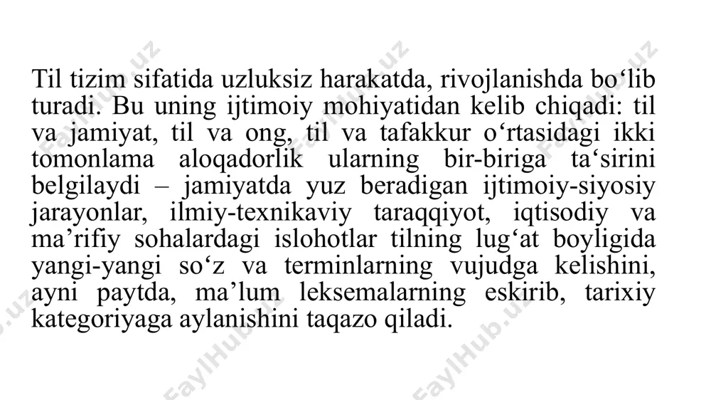 ak (osmon), muarrix (tarixchi), cherik (qo`shin), jayhun (amudaryo), sayhun (sirdaryo), shosh (toshkent), kesh (shahrisabz), nasaf (qarshi) kabilar yuqorida aytilganlardan anglashiladiki, arxaizm ham, istorizm ham eski so`z. bu jihatdan ular o`zaro aloqadorlikka ega. lekin shunday bo`lsa-da, arxaizmlar bilan istorizmlar o`rtasida talay farqlar mavjud. bu farqlarning ba'zilari quyidagilar: 1. arxaizm hozirgi kunda mavjud bo`lgan narsa-hodisalarning atamasi. istorizm esa bugungi kunda mavjud bo`lmagan narsa, hodisalarning atamasi. 2. arxaizmlarning zamonaviy qatlamda o`z sinonimlari bor bo`ladi, u o`z sinonimlari bilan birga qo`llana oladi. istorizmlarning esa sinonimlari bo`lmaydi. 3. arxaizmlarning eskirganligi uning sinonimlariga qiyosan baholanadi. istorizmda esa bu imkoniyat yo`q. istorizmlarning eskirganligi davrga ko`ra baholanadi. 4. istorizm birdan-bir, yakka nom, uning o`rnini bosuvchi so`z yo`q. arxaizm esa bir necha nomlardan birining eskirgani; uning o`rnini bosuvchi so`z bor. 5. arxaizm til tarixiga va tilning hozirgi holatiga ko`ra baholanadi. istorizm esa faqat til tarixiga ko`ra baholanadi. 6. arxaizm asosan tilning o`z taraqqiyoti qonunlari bilan izohlanuvchi hodisa. istorizm esa …