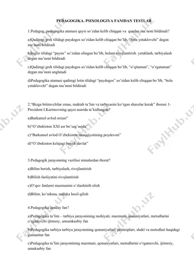 pedagogika. psixologiya fanidan testlar — DOCX