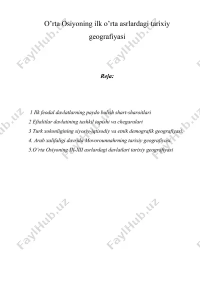 o’rta osiyoning ilk o’rta asrlardagi tarixiy geografiyasi — DOC