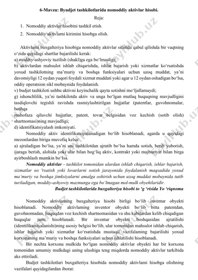 byudjet tashkilotlarida nomoddiy aktivlar hisobi — DOCX