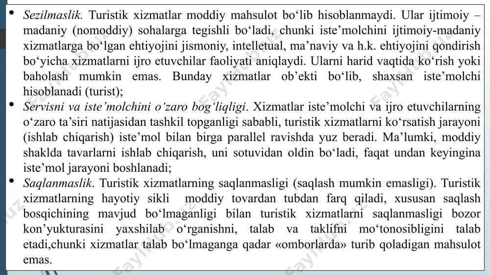 bayramona) tantanali kechki ovqat. 1 - kun mehmonxonada nonushta; kasbiy uchrashuv va muzokaralar uchun bo‘sh vaqt; mehmonxona restoranida tushlik; samarqand bo‘ylab obzor ekskursiya; teatrda tomosha; mehmonxonada kechki ovqat; 2 - kun mehmonxonada nonushta; kasbiy uchrashuv va muzokaralar uchun bo‘sh vaqt; mehmonxonada tushlik; kasbiy maqsadlarda avvaldan kelishilgan maxsus joylar (birja)ga tashrif hohlovchilar (muzokaralarda qatnashmagan rafiqa, farzandlar) uchun bu vaqtda shahar ko‘chalari bo‘ylab sayr; “karimbek” restoranida kechki ovqat; 3 - kun nonushta; siyob dehqon bozoriga ekskursiya, «o‘zbekiston xalqlari tarixi» muzeyiga tashrif; kechki ovqat mehmonxonada. 3-kunlik tur