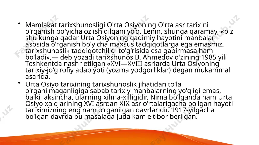 sa a. akramovning bu fikrini ishonarli emas, deb hisoblaydi. «tavorixi guzida»—«nusratnoma» asari dunyo miqyosida ikki nusxada topilgan. birinchi qo'lyozma mamlakatimiz fa sharqshunoslik ilmgohining leningrad bo'limida (v — 745: 147 1) va ikkinchi qo'lyozma britaniya muzeyida (or. 32226; 148 1.) saqlan-adoqda. qo'lyozmaning ikkala nusxasi ham qoniqarsiz ahvolda — mazmunda chalkashliklar, xatolar bor. a. akramov o'z asarida bu kamchiliklarni tuzatishga urinsada, hanuz, ba'zi vdraqlar o'rni chalkashgan, ba'zi voqealarning qaytarilishi uchraydi. abulg'ozi bahodirxon yetuk tarixchi olim sifatida e'tiborga sazovordir. uning «shajarayi tarokima» va «shajarayi turk» asarlari urta osiyo xalqlari tarixiga oid qimmatli manbalardan hisoblanadi. «shajarayi tarokima»da turklar-ning afsonaviy podshosi ug'uzxon, uning avlodi va ularning zamonida yuz bergan voqealar qisqacha bayon etilib, turkman urug'lari haqida qimmatli ma'lumotlar keltirilgan. ikkinchi asar asosan chingizxon va uning avlodlari, xususai xorazmda 1512 yildan hukmronlik qilgan shayboniylar haqidadir. abul-g'ozixonning bu asarlari rus, fransuz, nemis tillariga tar-jima qilinib chop etilgan. abulg'ozi tibb ilmiga oid «mano-fi' ul-inson» («inson uchun foydali tadbirlar») …