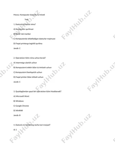 dasturiy ta’minotlar testi — DOCX