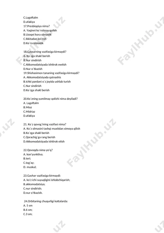 oftalmologiya fanidan test savollari - Page 3